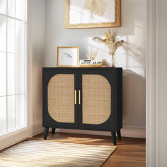 Buffet Cabinet with Storage, Accent Bathroom Floor Cabinet,with Two Doors and 4 compartments forStorage,Cabinet with Solid Wood Feet,Sideboard Cabinet for Hallway, Entry, Living Room,(Black)