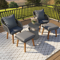 K&K 5 Pieces Garden Patio Furniture Set with Wicker Cool Bar Table, Ottomans for Outdoor Porch, Backyard, Balcony, Poolside - Grey