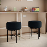 Set of 2 Round Cushioned Vanity Stools, Upholstered, Black