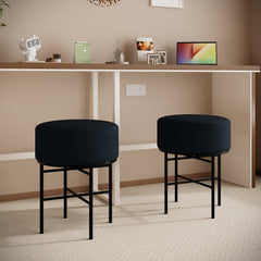 Set of 2 Round Cushioned Vanity Stools, Upholstered, Black