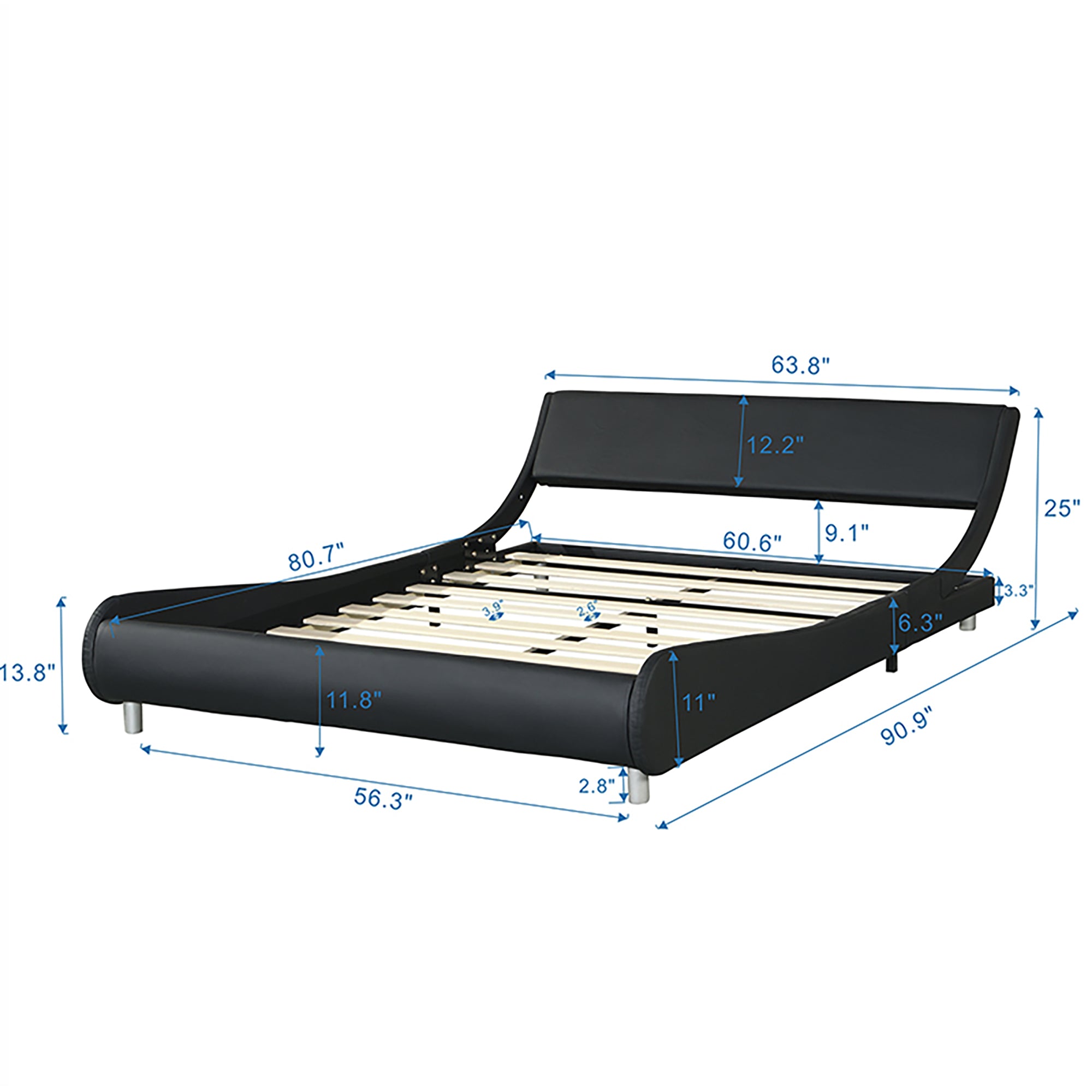 Faux Leather Upholstered Platform Bed Frame,LED lighting with remote controller and APP,Curve Design,Wood Slat Support,No Box Spring Needed,Easy Assemble,Queen Size,Black Faux Leather Upholstered Platform Bed Frame,LED lighting with remote controller and APP,Curve Design,Wood Slat Support,No Box Spring Needed,Easy Assemble,Queen Size,Black