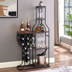11-Bottle Wine Rack with Glass Holder, 5-Tier Bar Shelf