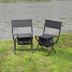 2-Piece Folding Outdoor Chairs with Storage Bag, Portable for Camping & Picnics, Grey