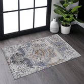 2x3 Medallion Doormat Rug Cream Gold Vintage Entryway Rug Non-Slip Accent Carpet for Indoor Entrance