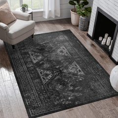 6x9 Washable Area Rug Black Grey Non-Slip Large Carpet for Living Room Bedroom Dining Room Modern Home Decor