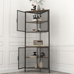 5-Tier Storage Shelf with Metal Mesh Door, Corner Bookcase