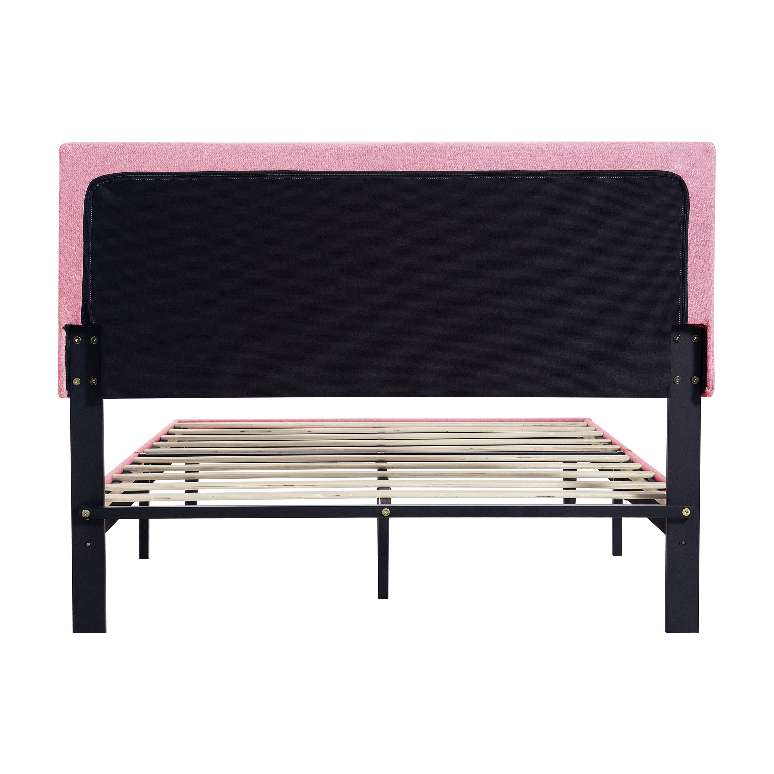 Full Size Upholstered Platform Bed Frame with Modern Button Tufted Linen Fabric Headboard, No Box Spring Needed, Wood Slat Support, Easy Assembly, pink Full Size Upholstered Platform Bed Frame with Modern Button Tufted Linen Fabric Headboard, No Box Spring Needed, Wood Slat Support, Easy Assembly, pink