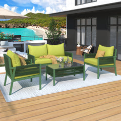 K&K 4-Piece Patio Furniture Set with Tempered Glass Table for Outdoor in Fluorescent Yellow & Green