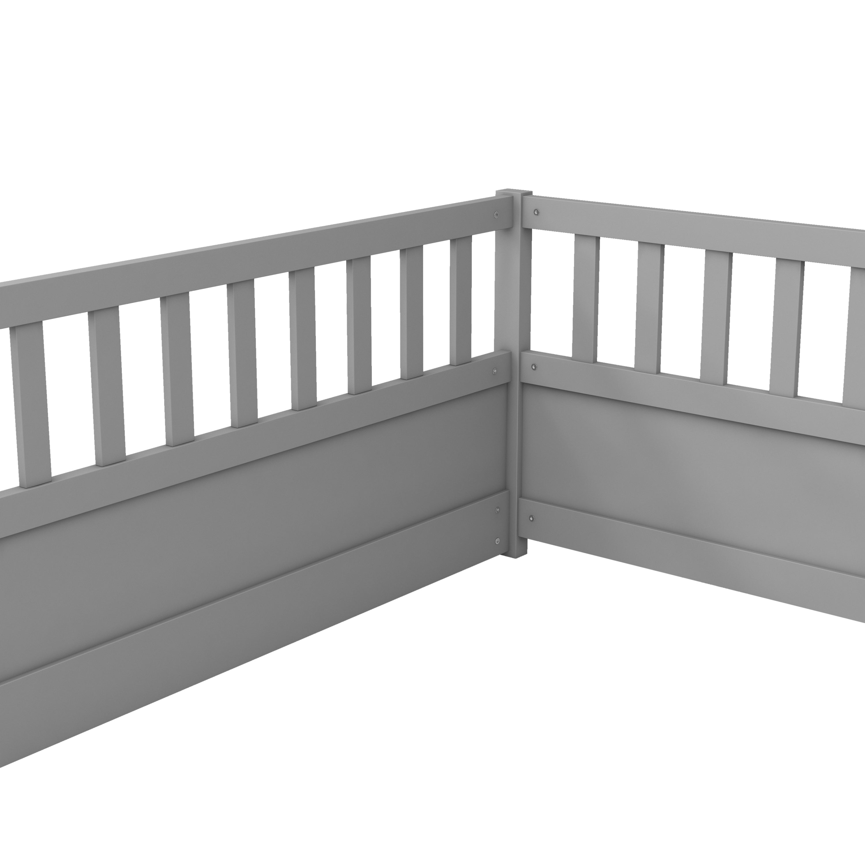 Full size  Floor bed, integral construction with super high security barrier, door, children's floor bed frame, Montessori wooden children's floor bed,  Grey Full size  Floor bed, integral construction with super high security barrier, door, children's floor bed frame, Montessori wooden children's floor bed,  Grey