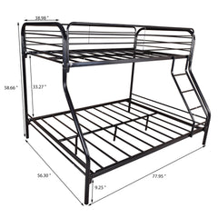 Heavy Duty Twin-Over-Full Metal Bunk Bed with Guardrail - Black