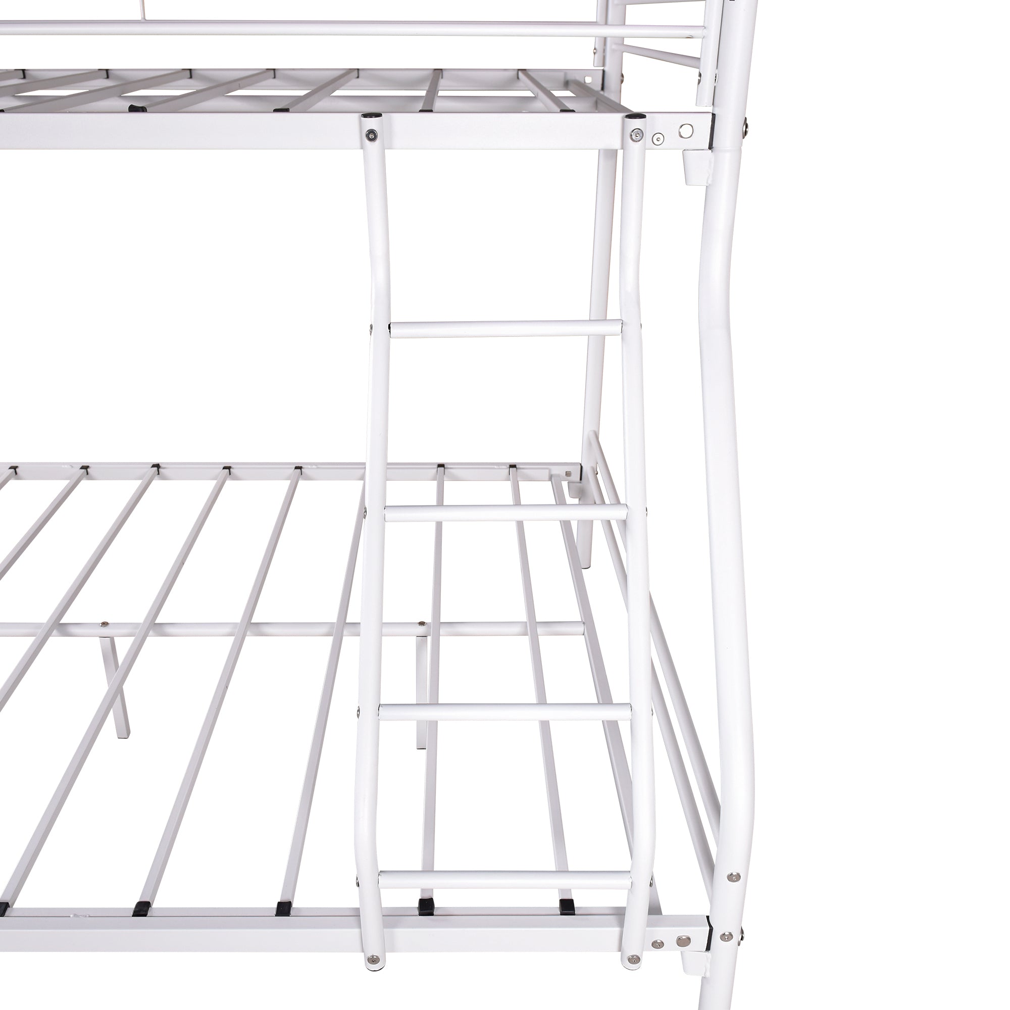 Twin-Over-Full Metal Bunk Bed with Guardrail, White Twin-Over-Full Metal Bunk Bed with Guardrail, White