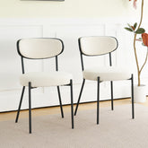 Boucle Kitchen Dining Chair with Ash Veneer & Black Metal Legs (Set of 2)