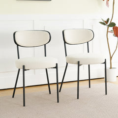Boucle Kitchen Dining Chair with Ash Veneer & Black Metal Legs (Set of 2)