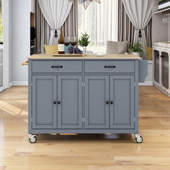 Kitchen Island Cart with Solid Wood Top & Locking Wheels, 4 Doors, Grey Blue
