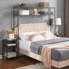 Queen Bed Frame with Headboard & 2 Nightstands, Rustic Brown