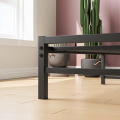 Twin Platform Bed Frame, Rustic Wood Headboard, Brown