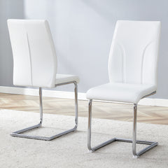 Modern White PU Dining Chair Set of 2 - High Back for Dining Rooms
