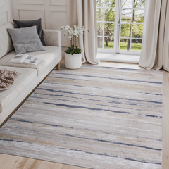 5x7 Striped Area Rug Ivory Blue Non-Shedding Stain Resistant Carpet for Living Room Bedroom Dining Room Home Office