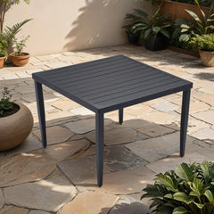 Outdoor Dining Table - 40"x40" Square Patio Aluminum with Tapered Feet & Umbrella Hole, Ember Black