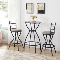 3-Piece Bar Table Set, Industrial Counter Height with Fabric Seat