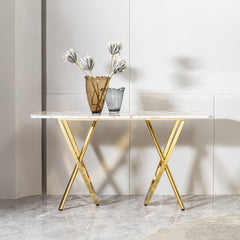 Marble Pattern Console Table, Gold Steel Base, 0.78" Thick