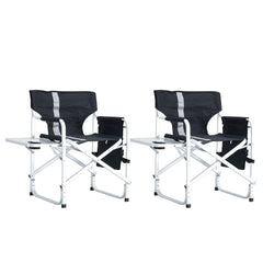 2-Piece Padded Folding Directors Chair with Side Table & Storage, Black/Grey