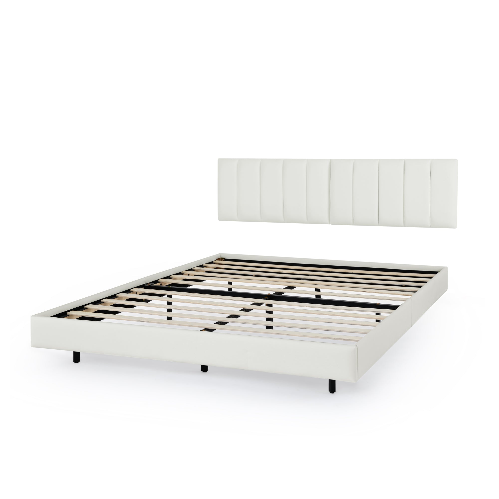 Queen Floating Bed Frame with Wall Mounted Headboard Modern Low Profile Platform Bed Frame Queen Size Faux Leather Upholstered Platform Bed Frame,No Box Spring Needed,White Queen Floating Bed Frame with Wall Mounted Headboard Modern Low Profile Platform Bed Frame Queen Size Faux Leather Upholstered Platform Bed Frame,No Box Spring Needed,White