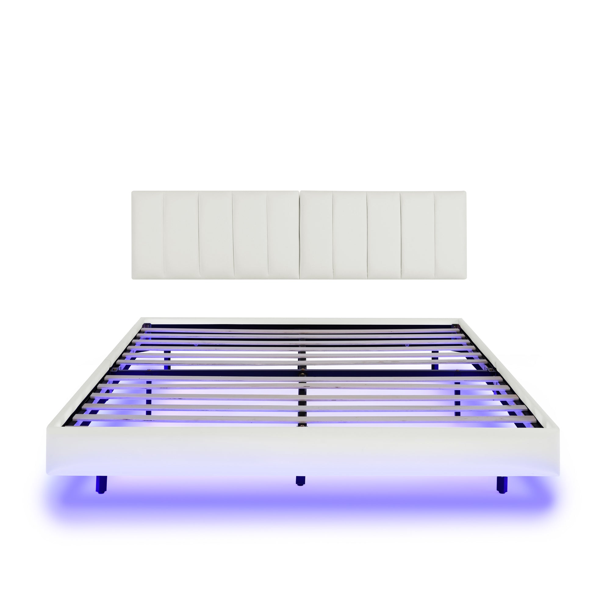 Queen Floating Bed Frame with LED Lights and Wall Mounted Headboard Modern Low Profile Led Platform Bed Frame Queen Size Faux Leather Upholstered Platform Bed Frame,No Box Spring Needed,White Queen Floating Bed Frame with LED Lights and Wall Mounted Headboard Modern Low Profile Led Platform Bed Frame Queen Size Faux Leather Upholstered Platform Bed Frame,No Box Spring Needed,White