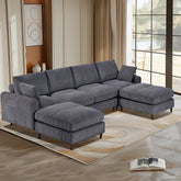 6-Seat Corduroy Modular Sofa, U/L Shape with Footstool – Gray