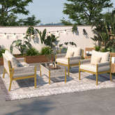 K&K 4-Piece Patio Conversation Set with Tempered Glass Table in Beige & Mustard Yellow