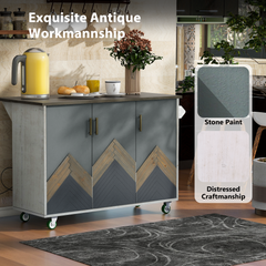 Retro Mountain Wood Kitchen Island with Drop Leaf & Internal Storage, White