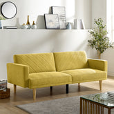 Convertible Futon Sofa Bed with Wood Legs, Yellow Fabric