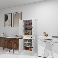 71" Kitchen Pantry Storage Cabinet , with 4 Doors, Drawer, 2 Adjustable Shelves, Freestanding Cupboard for Dining Room Living Room, Laundry-White