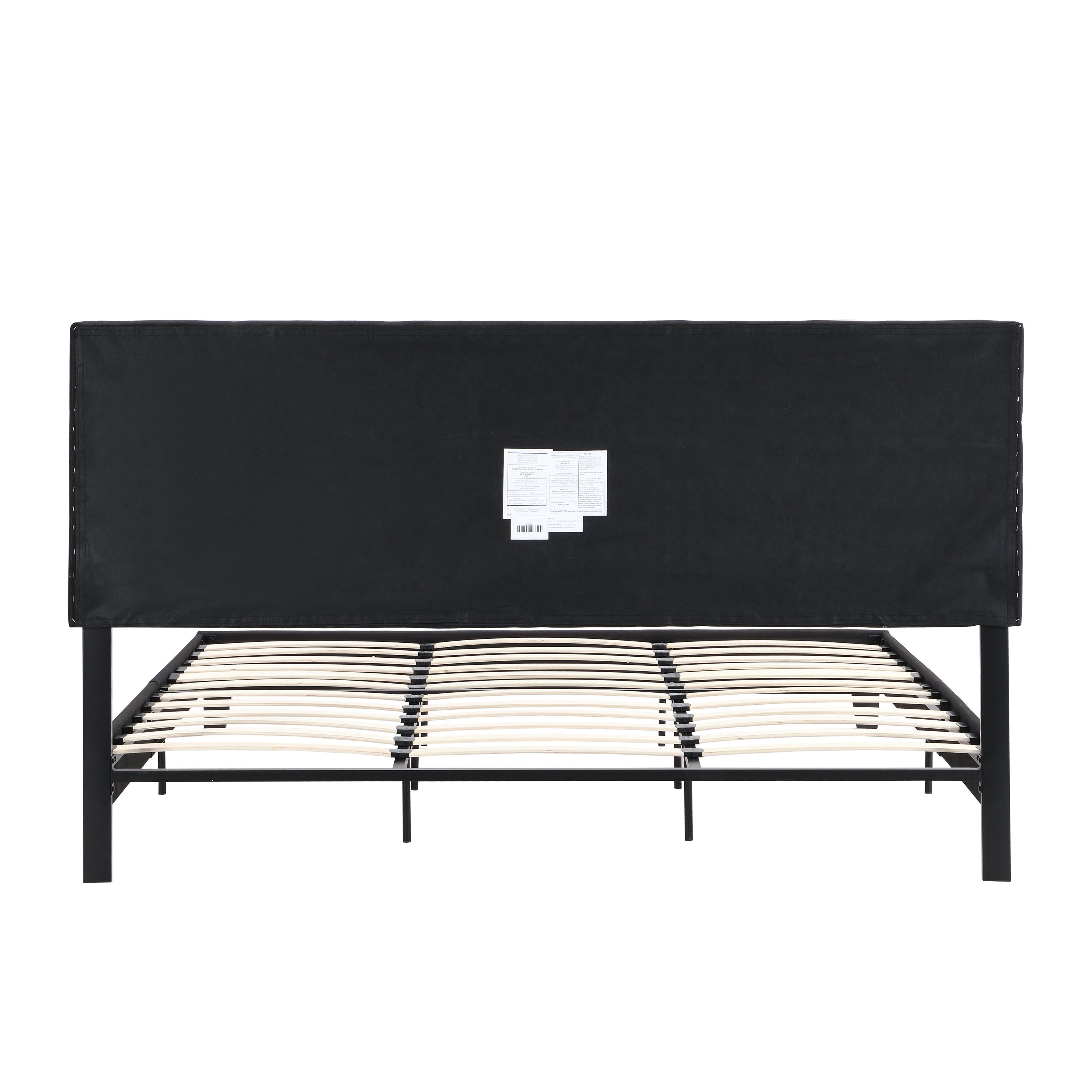 King Size Upholstered Platform Bed Frame with  Linen Fabric Headboard, No Box Spring Needed, Wood Slat Support, Easy Assembly, BLACK King Size Upholstered Platform Bed Frame with  Linen Fabric Headboard, No Box Spring Needed, Wood Slat Support, Easy Assembly, BLACK