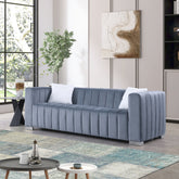 A modern channel sofa take on a traditional Chesterfield,Grey color,3 seater