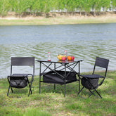 3-Piece Folding Table Chairs Set Outdoor Camping - Patio, Backyard & BBQ, Black/Gray