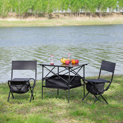 3-Piece Folding Table Chairs Set Outdoor Camping - Patio, Backyard & BBQ, Black/Gray