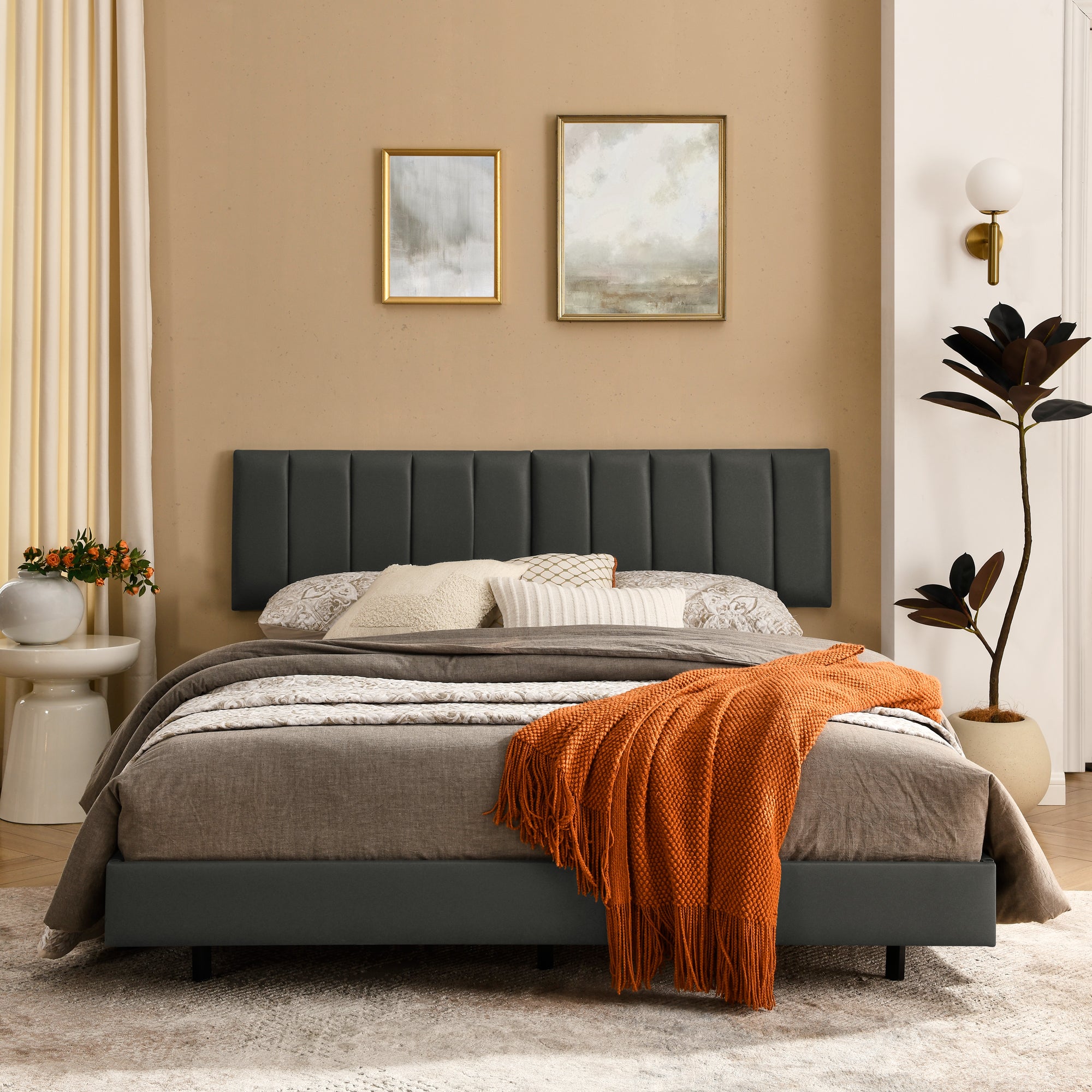 Queen Floating Bed Frame with Wall Mounted Headboard Modern Low Profile Platform Bed Frame Queen Size Faux Leather Upholstered Platform Bed Frame,No Box Spring Needed,Grey Queen Floating Bed Frame with Wall Mounted Headboard Modern Low Profile Platform Bed Frame Queen Size Faux Leather Upholstered Platform Bed Frame,No Box Spring Needed,Grey