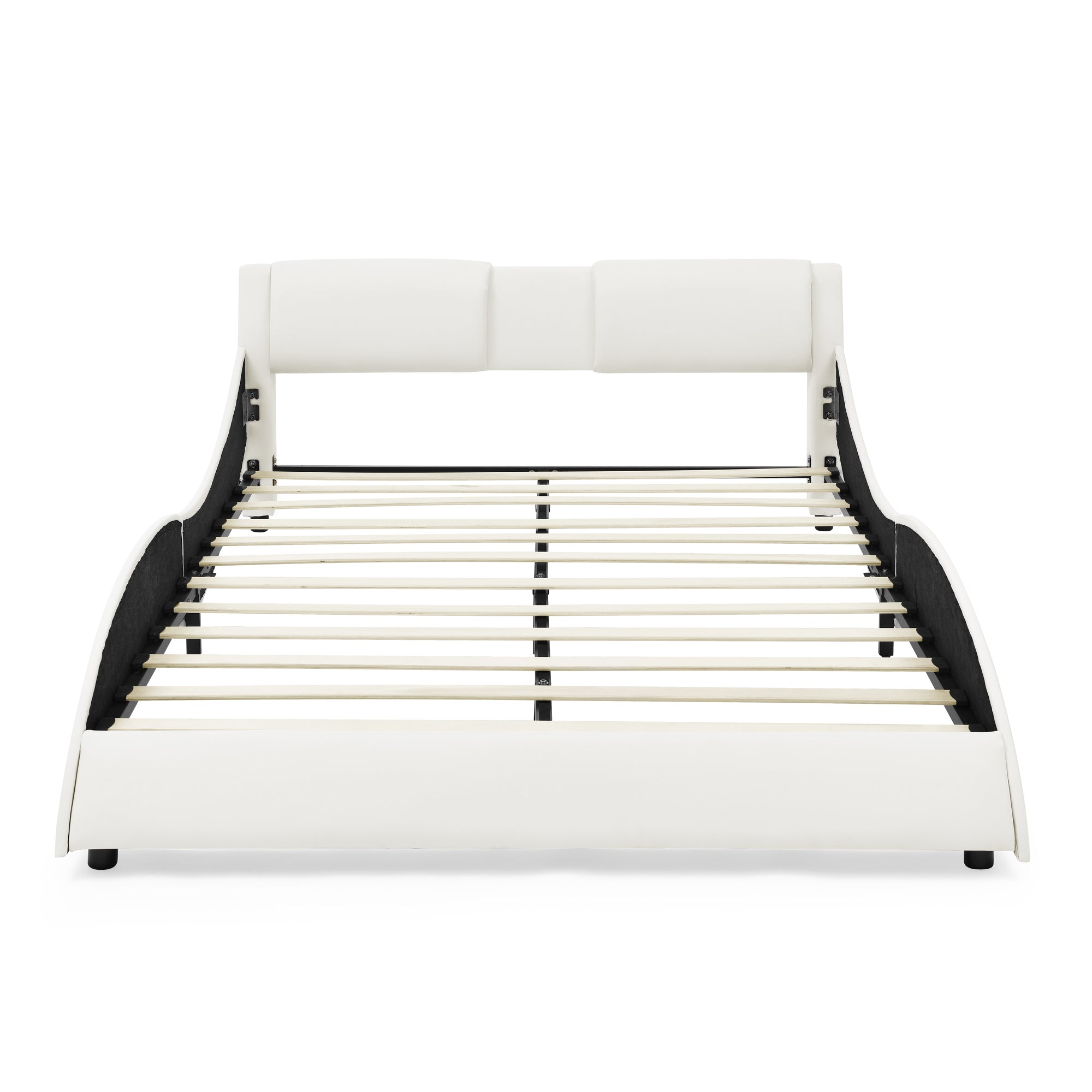 Queen Bed Frame Modern Faux Leather Upholstered Platform Bed Frame with and Headboard Wave Like Curve Low Profile Bed Frame,Wood Slats Support,Easy Assembly,White Queen Bed Frame Modern Faux Leather Upholstered Platform Bed Frame with and Headboard Wave Like Curve Low Profile Bed Frame,Wood Slats Support,Easy Assembly,White