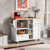 Kitchen Island Cart with Storage, Solid Wood Top & Locking Wheels, White