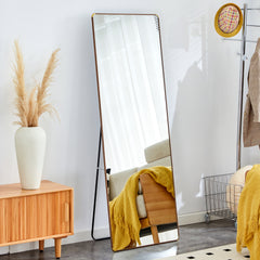 65" Full-Length Floor & Wall Mirror - Ideal for Bedrooms, Foyers, Bathrooms, and Clothing Stores, Brown Border