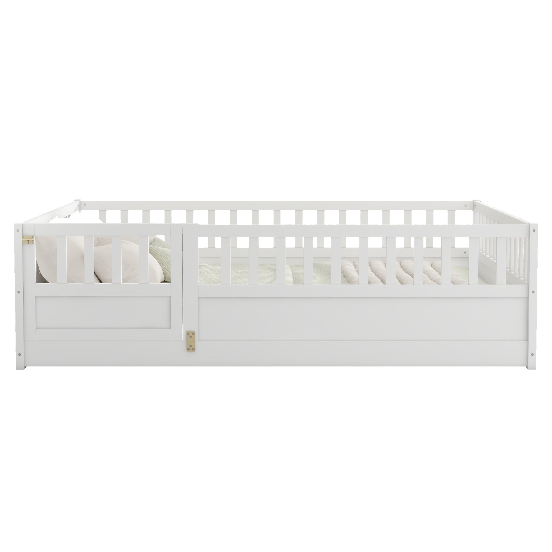 Full size  Floor bed, integral construction with super high security barrier, door, children's floor bed frame, Montessori wooden children's floor bed, Support slat white Full size  Floor bed, integral construction with super high security barrier, door, children's floor bed frame, Montessori wooden children's floor bed, Support slat white