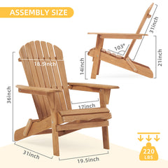 2-Piece Folding Wooden Adirondack Chairs for Patio & Garden