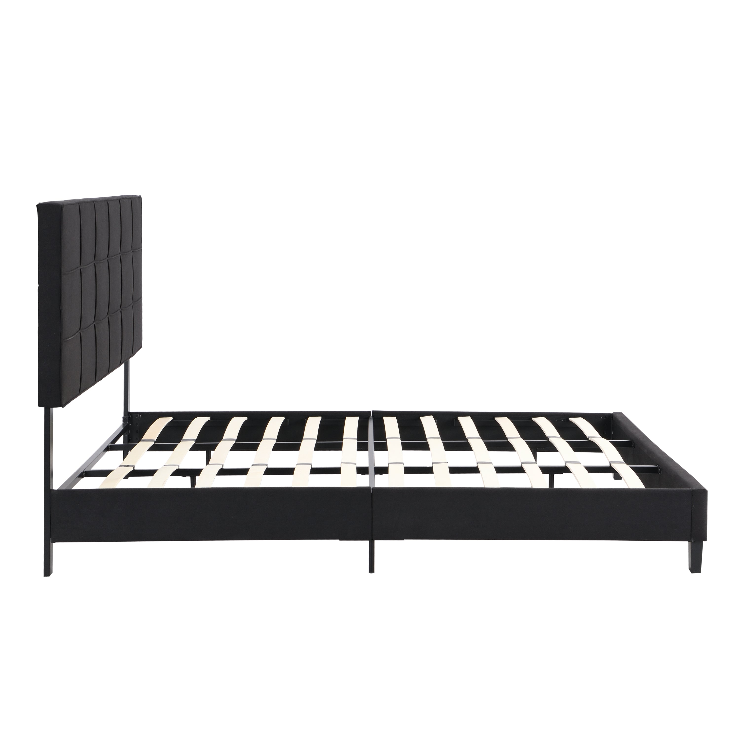 King Size Upholstered Platform Bed Frame with  Linen Fabric Headboard, No Box Spring Needed, Wood Slat Support, Easy Assembly, BLACK King Size Upholstered Platform Bed Frame with  Linen Fabric Headboard, No Box Spring Needed, Wood Slat Support, Easy Assembly, BLACK