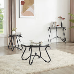 Tempered Glass Console Table, Rustic Black Coffee Table