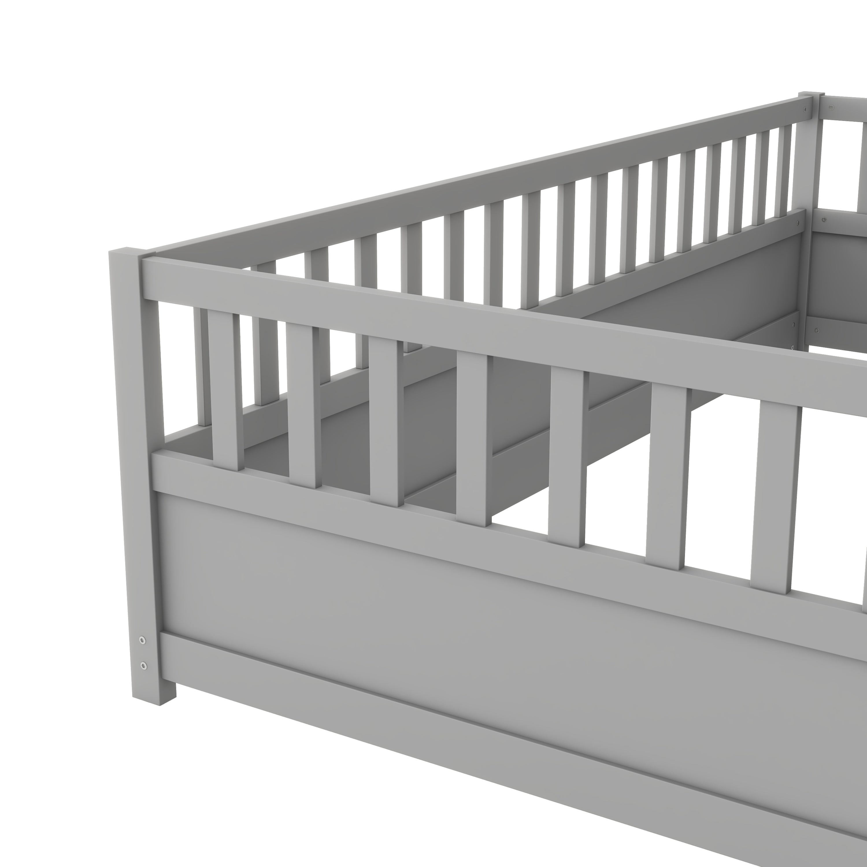 Twin Size Floor bed, integral construction with super high security barrier, door, children's floor bed frame, Montessori wooden children's floor bed,  Grey Twin Size Floor bed, integral construction with super high security barrier, door, children's floor bed frame, Montessori wooden children's floor bed,  Grey