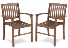 Patio Dining Chair Set of 2, Solid Wood Indoor Outdoor Furniture Brown