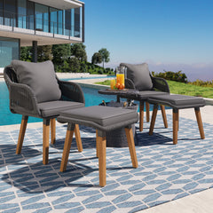 K&K 5 Pieces Garden Patio Furniture Set with Wicker Cool Bar Table, Ottomans for Outdoor Porch, Backyard, Balcony, Poolside - Grey