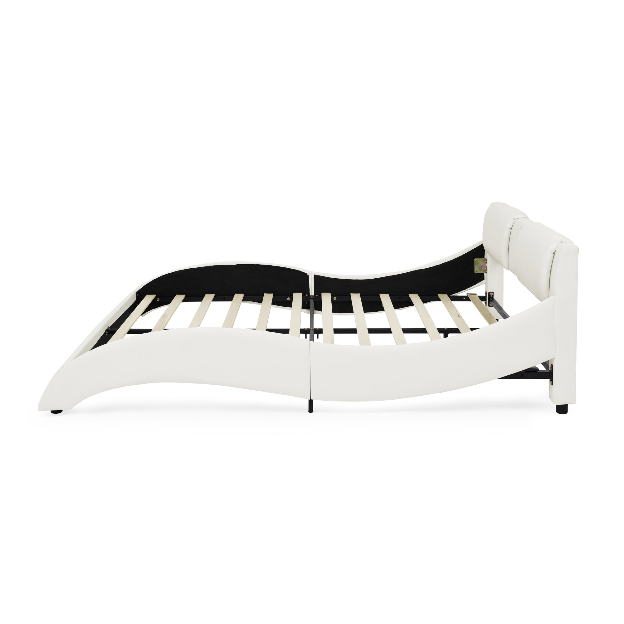 Queen Bed Frame Modern Faux Leather Upholstered Platform Bed Frame with and Headboard Wave Like Curve Low Profile Bed Frame,Wood Slats Support,Easy Assembly,White Queen Bed Frame Modern Faux Leather Upholstered Platform Bed Frame with and Headboard Wave Like Curve Low Profile Bed Frame,Wood Slats Support,Easy Assembly,White