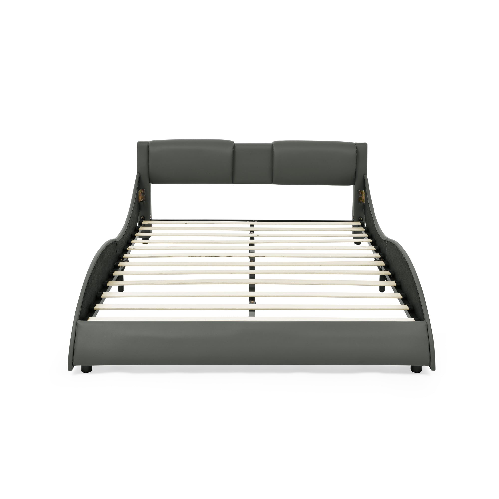 Queen Bed Frame Modern Faux Leather Upholstered Platform Bed Frame with and Headboard Wave Like Curve Low Profile Bed Frame,Wood Slats Support,Easy Assembly,Grey Queen Bed Frame Modern Faux Leather Upholstered Platform Bed Frame with and Headboard Wave Like Curve Low Profile Bed Frame,Wood Slats Support,Easy Assembly,Grey